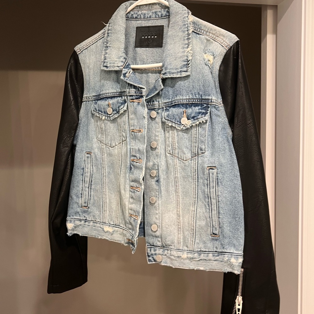 Blank NYC Light Blue Denim Jacket with Black Sleeves - Picture 4 of 4
